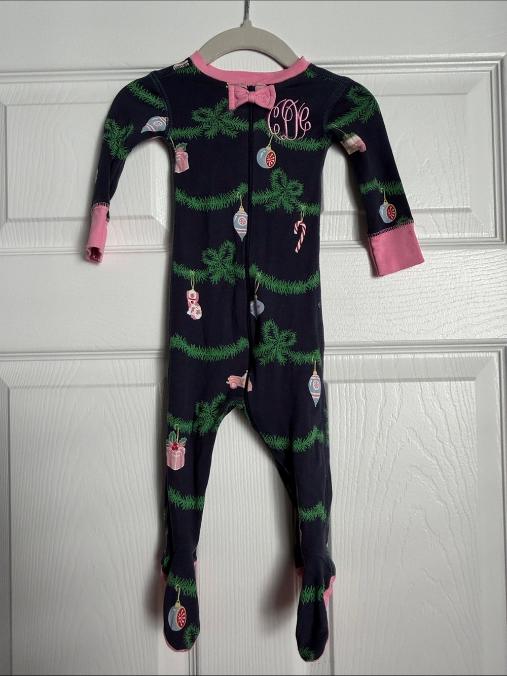 The Beaufort Bonnet Company ‘D’ Navy Footed One-Piece with Pink Trim